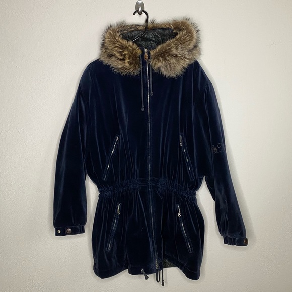 Bogner Jackets & Blazers - Bogner - vintage blue velvet fur lined hooded coat 🧥